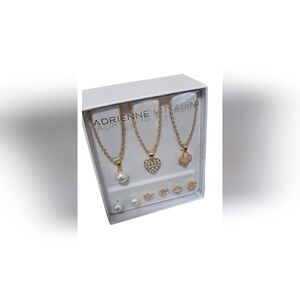 Adrienne Vittadini Gold Necklace Set with Heart and Pearl Accents